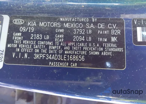 2020 Kia Forte Gt-Line from USA, damaged, VIN 3KPF34AD3LE168656